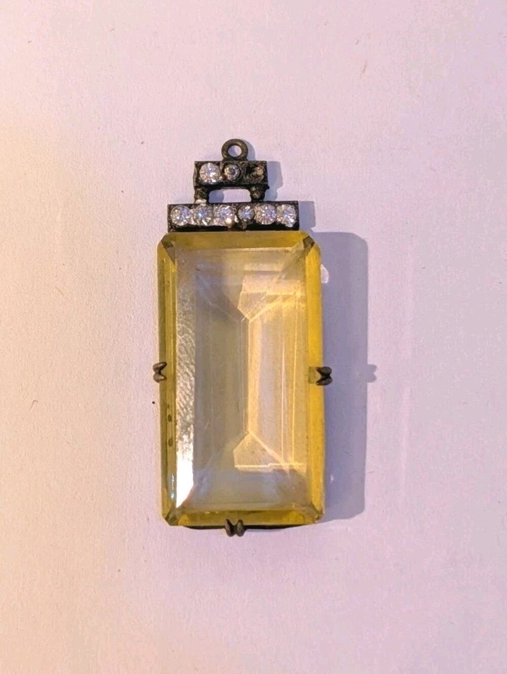 Estate Art Deco Necklace Pendant Emerald Cut Faceted Citrine Antique Filigree